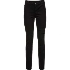 Spodnie SKINNY z wysoką talią i z przetarciami bonprix czarny. Czarne spodnie damskie bonprix, bez wzorów. Za 99,99 zł.