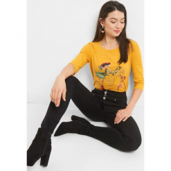 Koszulka z nadrukiem. Niebieskie bluzki longsleeves Orsay, xs, z nadrukiem, z bawełny. Za 39,99 zł.