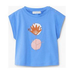 Mango Kids - Top dziecięcy Azule 80-104 cm. Niebieskie bluzki dziewczęce marki Mango Kids, z nadrukiem, z bawełny, z okrągłym kołnierzem. W wyprzedaży za 19,90 zł.