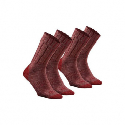 Skarpety turystyczne SH100 warm mid. Czerwone skarpetki męskie QUECHUA, z elastanu. Za 29,99 zł.