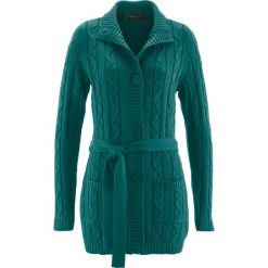 Długi sweter rozpinany bonprix głęboki zielony. Zielone kardigany damskie bonprix. Za 59,99 zł.