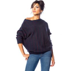 Sweter "Johanna" w kolorze bordowo-granatowym. Czerwone swetry damskie So Cachemire, m, w paski, z wełny, bez rękawów, bez kaptura. W wyprzedaży za 129,95 zł.