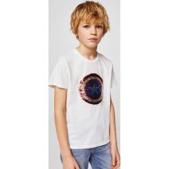 Mango Kids - T-shirt dziecięcy Marv Capitain America 110-164 cm. Szare t-shirty chłopięce marki Mango Kids, z nadrukiem, z bawełny, z okrągłym kołnierzem. W wyprzedaży za 29,90 zł.