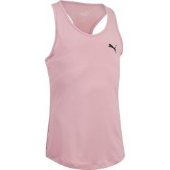Koszulka bez rękawów z nadrukiem. Różowe koszulki damskie Puma, z nadrukiem, z elastanu, bez kołnierzyka, bez rękawów. Za 64,99 zł.