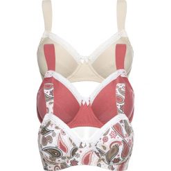 Biustonosz (3 szt.) bonprix z nadrukiem + beżowy + rabarbarowy. Białe biustonosze bonprix, z nadrukiem, z satyny. Za 128,97 zł.