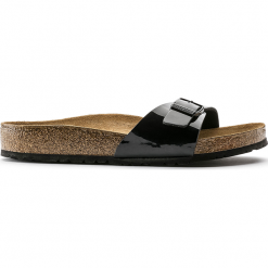 Birkenstock Madrid 40303. Klapki damskie Birkenstock, w paski, ze skóry, bez obcasa. W wyprzedaży za 179,99 zł.