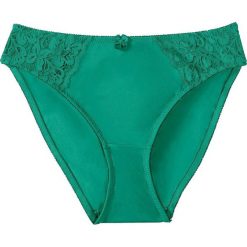 Figi bonprix zielony miętowy. Zielone majtki damskie bonprix, w koronkowe wzory, z koronki. Za 21,99 zł.