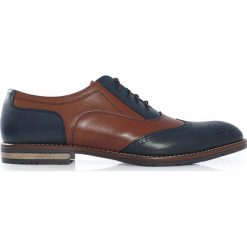 Granatowo-brązowe brogsy męskie T49. Pomarańczowe buty wizytowe męskie Modini Moda Męska, ze skóry, bez zapięcia. W wyprzedaży za 269,10 zł.