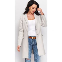 Wiosenny płaszcz flauszowy r-p002. Szare płaszcze damskie pastelowe Butik, m, eleganckie. W wyprzedaży za 189,00 zł.