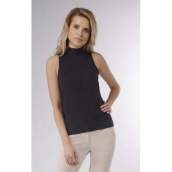Czarna Elegancka Bluzka z Golfem bez Rękawów Elegancki Kobiecy Golf z Marszczeniami na Rękawach. Czarne bluzki damskie Molly.pl, s, bez wzorów, bez rękawów. Za 122,90 zł.