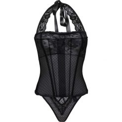 Gorset + stringi (2 części) bonprix czarny. Czarne bluzki body bonprix, w koronkowe wzory, z koronki. Za 59,99 zł.