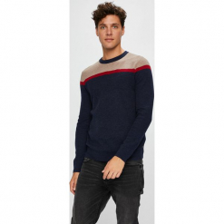 Tom Tailor Denim - Sweter. Czarne swetry klasyczne męskie TOM TAILOR DENIM, l, z bawełny, z okrągłym kołnierzem. W wyprzedaży za 179,90 zł.
