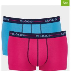 Bokserki (2 pary) w kolorze różowym i błękitnym. Różowe bokserki męskie Triumph & Sloggi, bez wzorów. W wyprzedaży za 43,95 zł.
