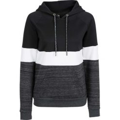 Bluza z kapturem bonprix czarny melanż. Czarne bluzy damskie marki bonprix, bez wzorów, bez rękawów, z kapturem. Za 79,99 zł.
