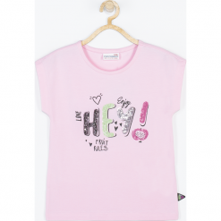 Koszulka. Różowe bluzki dziewczęce marki FRUIT & FUN, z aplikacjami, z krótkim rękawem. Za 45,90 zł.