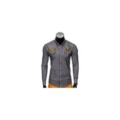 Koszula męska z długim rękawem K361 - grafitowa. Szare koszule męskie Ombre Clothing, s, z aplikacjami, eleganckie, z kontrastowym kołnierzykiem, z długim rękawem. Za 49,00 zł.
