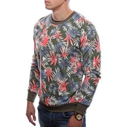 Bluza męska w kwiaty slim zielona Recea. Zielone bluzy męskie Recea, xl, w kwiaty, z bawełny, z kapturem, bez rękawów, bez kaptura. W wyprzedaży za 49,99 zł.