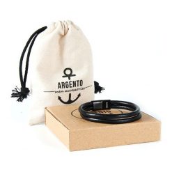 BRANSOLETKA Męska SKÓRZANA. Czarne bransoletki męskie Argento akcesoria, ze stali. Za 79,00 zł.