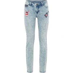 Dżinsy SKINNY z nadrukiem bonprix niebieski "bleached moonwashed". Niebieskie jeansy damskie bonprix, z nadrukiem, z jeansu. Za 54,99 zł.