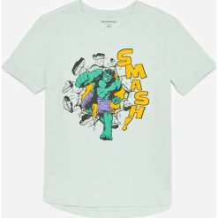 Bawełniany t-shirt z Hulkiem - Zielony. Zielone t-shirty męskie Reserved, bez wzorów, z bawełny, bez kołnierzyka. W wyprzedaży za 19,99 zł.