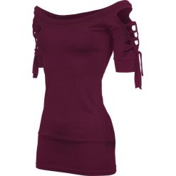 Outer Vision Kork Koszulka damska bordowy. Czerwone bluzki z odkrytymi ramionami marki Outer Vision, l, eleganckie, z dekoltem na plecach, z krótkim rękawem. Za 99,90 zł.