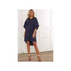 Sukienka,tunika ANGELA. Niebieskie sukienki damskie Martino demi, m, bez wzorów, z koszulowym kołnierzykiem, z krótkim rękawem, krótkie, mini, koszulowe. Za 439,00 zł.