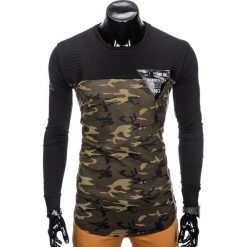 Bejsbolówki męskie: BLUZA MĘSKA BEZ KAPTURA Z NADRUKIEM B803 - CZARNA