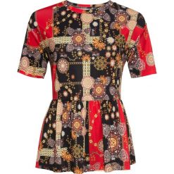 T-shirt z falbaną bonprix czarny w kolorowy wzór. Czarne t-shirty damskie bonprix, w kolorowe wzory. Za 37,99 zł.
