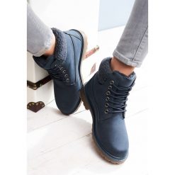 Buty zimowe damskie: Granatowe Traperki Twist