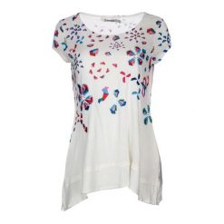 Desigual T-Shirt Damski S Biały. Białe bluzki damskie marki Desigual, s, w geometryczne wzory, z okrągłym kołnierzem. W wyprzedaży za 163,00 zł.