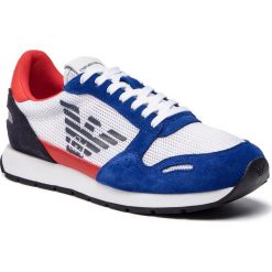 Sneakersy EMPORIO ARMANI - X4X215 XL693 P030 Pr.Blue/White/Lava. Białe sneakersy męskie marki Emporio Armani, na co dzień, bez wzorów, z zamszu, eleganckie, bez zapięcia. Za 719,00 zł.