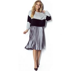 Szaro-Czarny Dwukolorowy Sweter z Bufiastym Rękawem. Czarne swetry damskie Molly.pl, s, bez wzorów, z jeansu, eleganckie, bez rękawów, długie, bez kaptura. Za 139,90 zł.