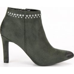 Zielone Zamszowe Botki Na Szpilce VINCEZA. Zielone botki damskie Vinceza, na jesień, z zamszu, eleganckie, za kostkę, na wysokim obcasie, na szpilce, bez zapięcia. Za 189,00 zł.