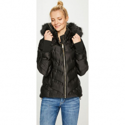 Guess Jeans - Kurtka. Czarne kurtki damskie marki Guess Jeans, s, z aplikacjami, z jeansu, z kapturem. W wyprzedaży za 579,90 zł.