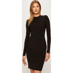 Marciano Guess - Sukienka. Czarne sukienki damskie MARCIANO GUESS, s, z haftami, z elastanu, eleganckie, z okrągłym kołnierzem, z długim rękawem, długie, mini, dopasowane. W wyprzedaży za 729,90 zł.