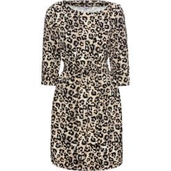Sukienka z paskiem bonprix brązowy w cętki leoparda. Pomarańczowe sukienki damskie bonprix, na co dzień, bez wzorów, bez kołnierzyka, bez rękawów. Za 109,99 zł.