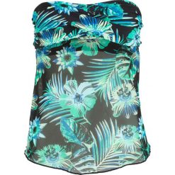Top plażowy tankini bonprix czarno-turkusowy z nadrukiem. Czarne stroje kąpielowe damskie bonprix, z nadrukiem. Za 74,99 zł.
