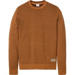 Sweter bonprix brązowo-złocisto-ciemnoniebieski. Pomarańczowe swetry męskie bonprix, s, z aplikacjami, ze skóry. Za 99,99 zł.
