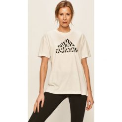 Adidas Performance - T-shirt. Białe topy damskie adidas Performance, s, z nadrukiem, z bawełny, z okrągłym kołnierzem. Za 129,90 zł.