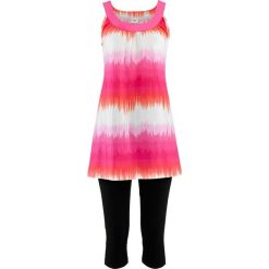 Sukienka + legginsy rybaczki (2 części) bonprix jasnoróżowo-biały z nadrukiem + czarny. Białe sukienki hiszpanki bonprix, z nadrukiem. Za 74,99 zł.