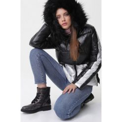 Czarno-Srebrna Kurtka Mylah. Szare kurtki damskie Born2be, na zimę, xl, z napisami, z puchu, wizytowe, długie, bez kaptura. Za 219,99 zł.