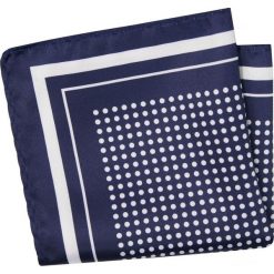 Granatowa Elegancka Męska Poszetka w Białe Kropki, Groszki -ALTIES- 24x24 cm POSZALTTANIA0474. Niebieskie poszetki męskie Alties, w grochy, z materiału, eleganckie. Za 16,90 zł.