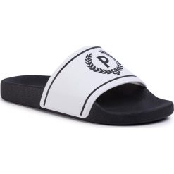 Klapki POLLINI - SA28142G0ARF0100 Bianco/Nero. Białe klapki damskie Pollini, bez wzorów, z tworzywa sztucznego, bez obcasa. W wyprzedaży za 209,00 zł.