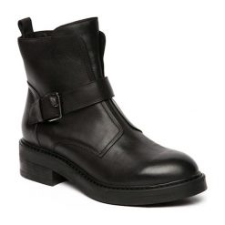 Buty zimowe damskie: Skórzane botki w kolorze czarnym