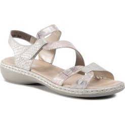 Sandały RIEKER - 65969-90 Silver. Szare klapki damskie Rieker, bez wzorów, ze skóry ekologicznej, bez obcasa. Za 249,99 zł.