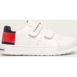 Tommy Hilfiger - Buty dziecięce. Białe trampki chłopięce TOMMY HILFIGER, bez wzorów, ze skóry ekologicznej, sportowe, bez zapięcia. Za 299,90 zł.