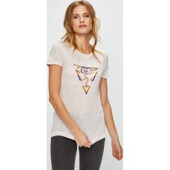 Guess Jeans - Top. Szare topy damskie Guess Jeans, l, z aplikacjami, z bawełny, z okrągłym kołnierzem. Za 199,90 zł.
