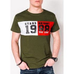 T-shirt męski z nadrukiem S1076 - khaki. Brązowe t-shirty męskie Ombre Clothing, s, z nadrukiem, z bawełny, bez kołnierzyka. Za 13,99 zł.