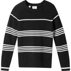 Sweter chłopięcy w paski bonprix czarno-biel wełny w paski. Czarne swetry chłopięce bonprix, w paski, z wełny, z okrągłym kołnierzem. Za 54,99 zł.