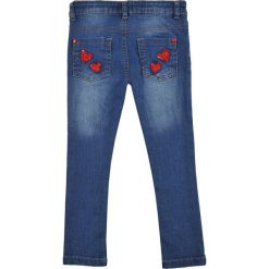 SPODNIE DŁUGIE DLA DZIEWCZYNKI GŁADKIE, Z APLIKACJĄ. Niebieskie spodnie dziewczęce HAPPY KIDS, s, z aplikacjami, z jeansu, eleganckie, długie. W wyprzedaży za 19,99 zł.